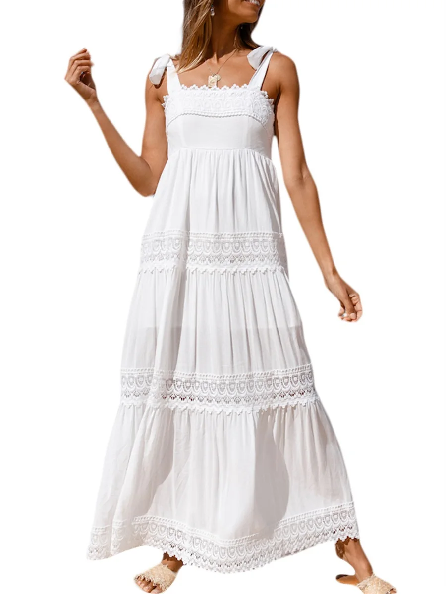 Women s Square Neck Sleeveless Lace Sling Long Dress High Waist Boho Floral Ruffle A-Line Beach Long Maxi Swing Dress Sundress
Women s Square Neck Sleeveless Lace Sling Long Dress High Waist Boho Floral Ruffle A-Line Beach Long Maxi Swing Dress Sundress