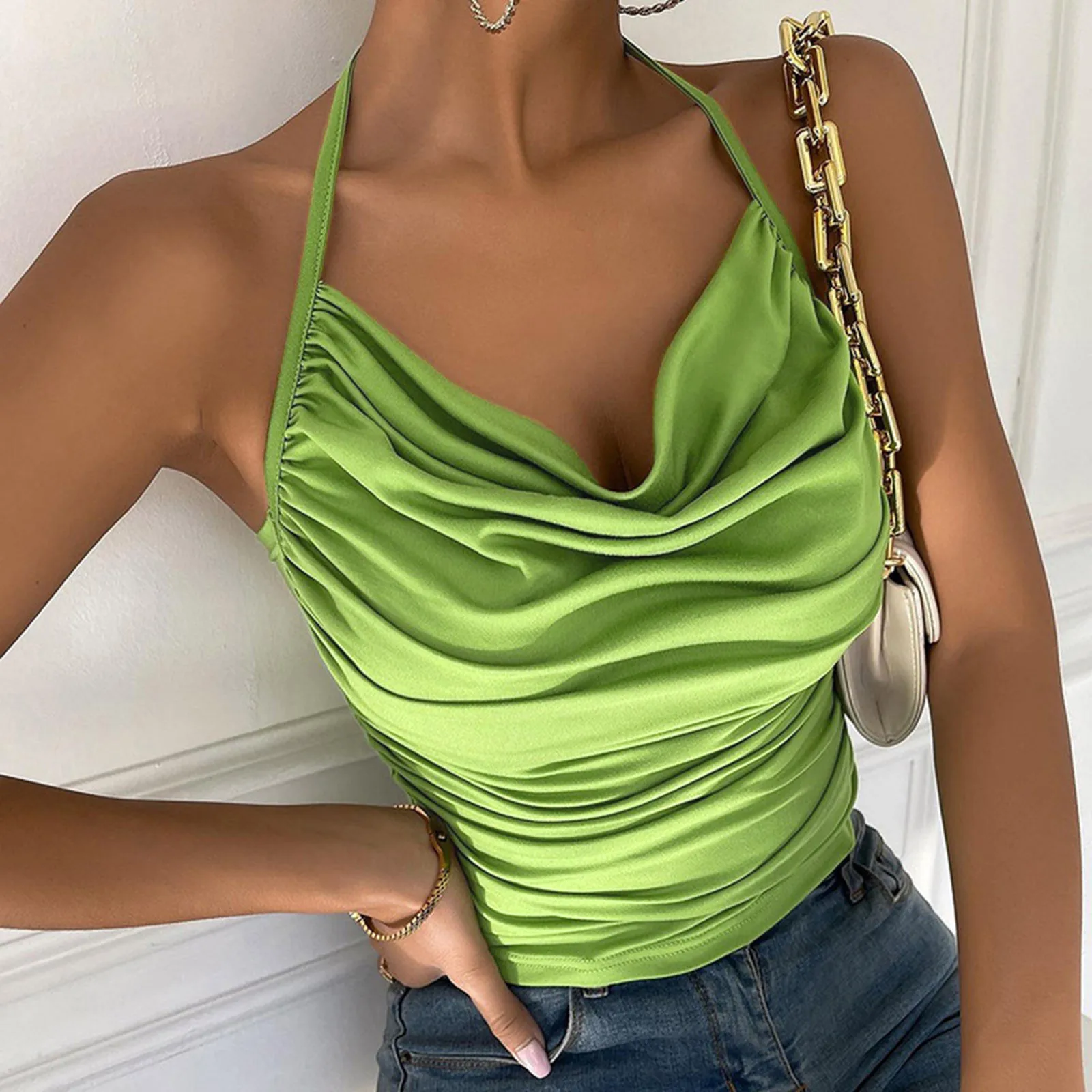 Сексуальный женский зеленый топ на бретельках, летний топ без рукавов на бретельках с открытой спиной, туники Y2k
Сексуальный женский зеленый топ на бретельках, летний топ без рукавов на бретельках с открытой спиной, туники Y2k