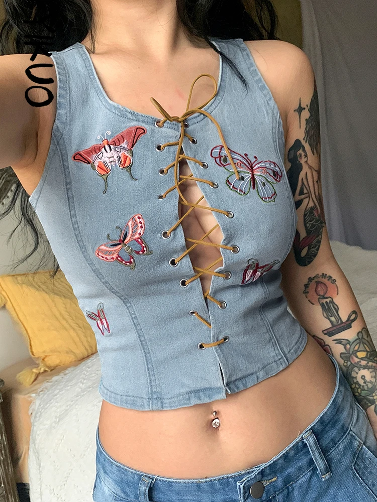 YIKUO Y2K Butterfly Tank Tops Lace Up Jeans Retro Cute Corset Mini Vest Women O Neck Sleeveless Crop Tops Fairycore Sweats
YIKUO Y2K Butterfly Tank Tops Lace Up Jeans Retro Cute Corset Mini Vest Women O Neck Sleeveless Crop Tops Fairycore Sweats