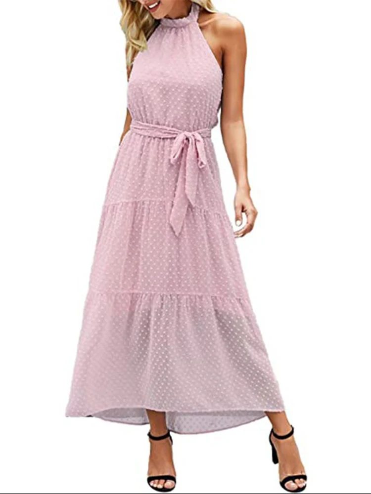 Summer Elegant Sleeveless Jacquard Chiffon Dress Women 2022 Sexy Backless Lace-up O-neck Belt Boho Beach Party Dresses Vestidos
Summer Elegant Sleeveless Jacquard Chiffon Dress Women 2022 Sexy Backless Lace-up O-neck Belt Boho Beach Party Dresses Vestidos