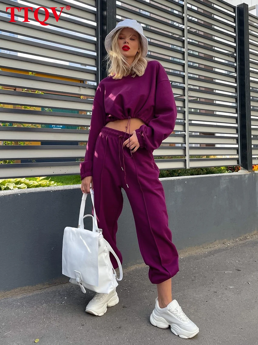 TTQV Casual Purple Set Woman 2 Pieces Fashion Long Sleeve Crop Top And Drawstring Simple Calf-length Pants Sets Streetwear
TTQV Casual Purple Set Woman 2 Pieces Fashion Long Sleeve Crop Top And Drawstring Simple Calf-length Pants Sets Streetwear