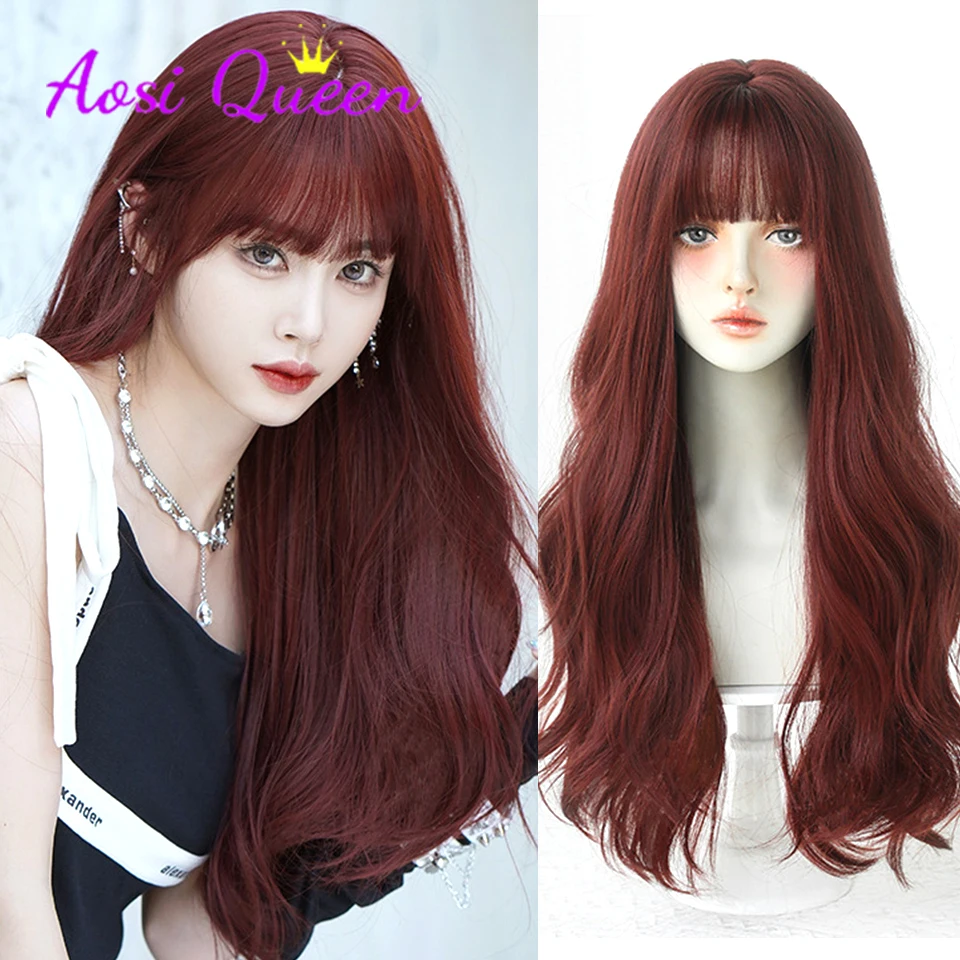 

AS Long Wavy Black Blonde Synthetic Wig Ombre Blonde Wig With Fluffy Bang Women Natural Heat Resistant Fiber Hair Wig