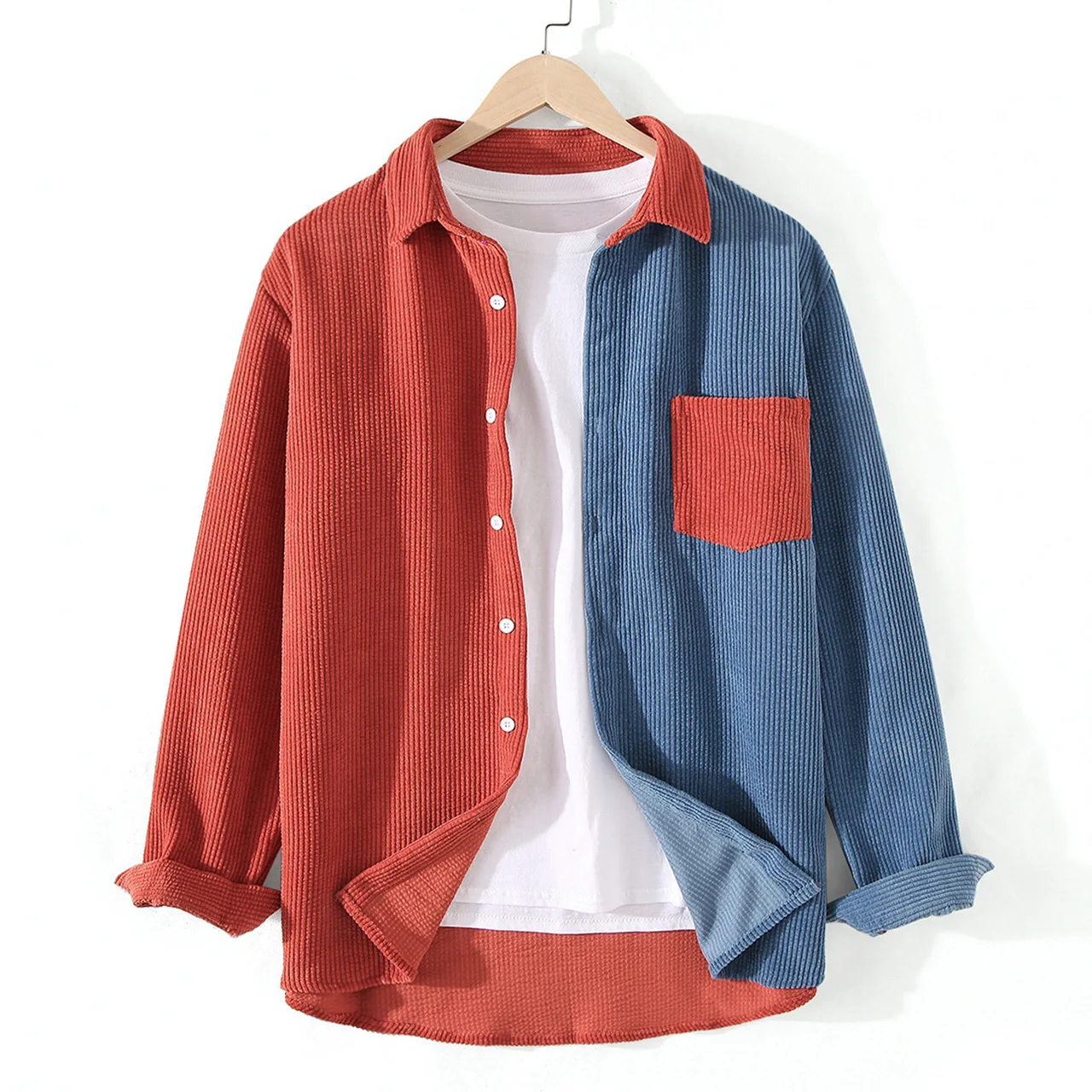 New Men's Corduroy Shirts Button Up Patchwork Winter Tops Lapel Porkcet Long Sleeve Casual Shirts
New Men's Corduroy Shirts Button Up Patchwork Winter Tops Lapel Porkcet Long Sleeve Casual Shirts