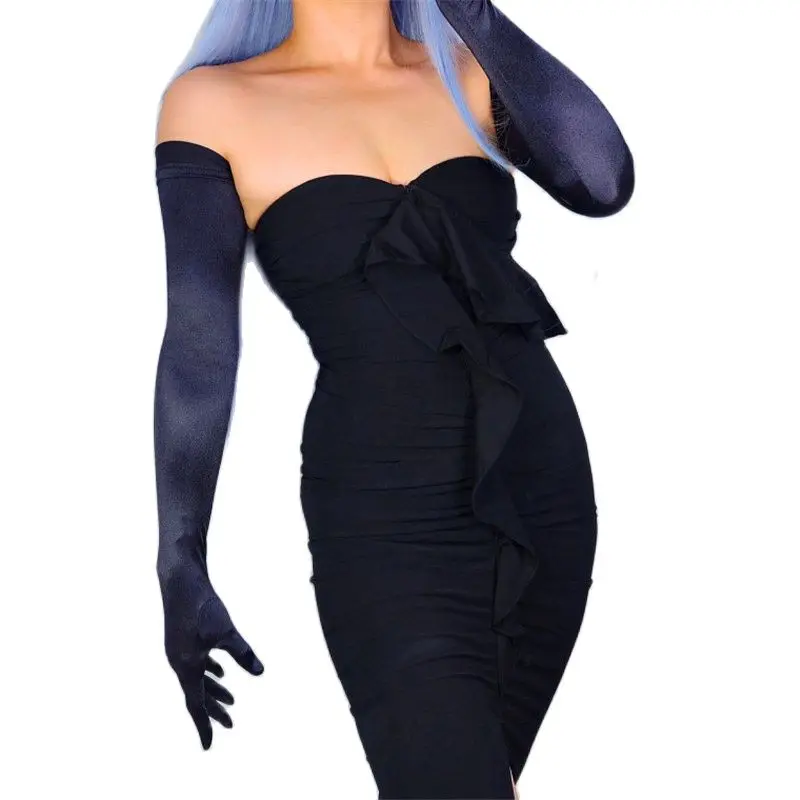 Женские эластичные перчатки 70 см из мерсеризованного шелка, сатина, черного цвета, очень длинные модные женские солнцезащитные перчатки, ат... 
Женские эластичные перчатки 70 см из мерсеризованного шелка, сатина, черного цвета, очень длинные модные женские солнцезащитные перчатки, ат...