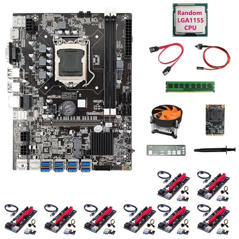 Материнская плата B75 8USB ETH Miner + ЦП + переходная карта 8XVER009S + DDR3 4 ГБ ОЗУ + 128 Гб SSD + вентилятор + кабель SATA + кабель переключателя + термопаста
Материнская плата B75 8USB ETH Miner + ЦП + переходная карта 8XVER009S + DDR3 4 ГБ ОЗУ + 128 Гб SSD + вентилятор + кабель SATA + кабель переключателя + термопаста