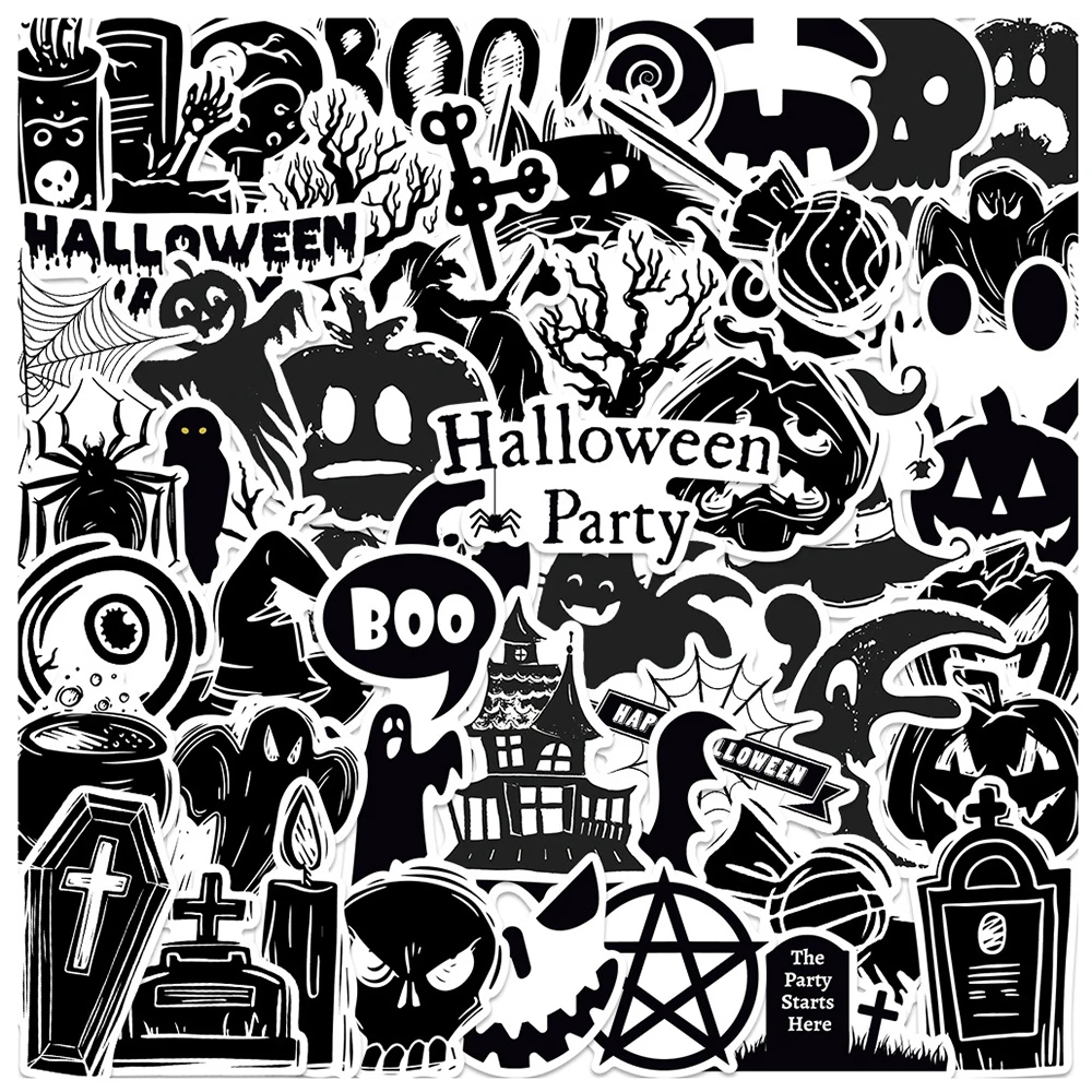 10/30/50 шт., черно-белые граффити-наклейки на Хэллоуин 
10/30/50 шт., черно-белые граффити-наклейки на Хэллоуин