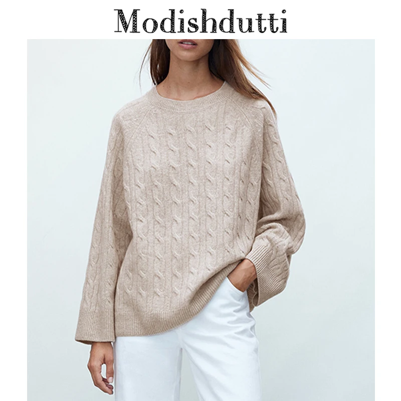 

Modishdutti 2022 Autumn Winter Women Fashion O Neck Knitted Sweater Female Elegant Casual Solid Simple Jumper Tops