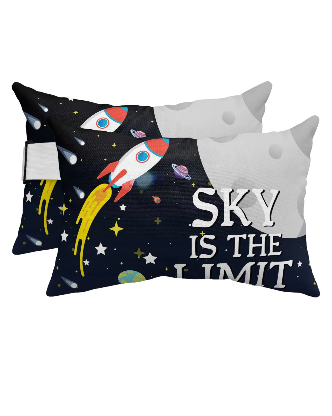 

Space Universe Planet Rocket Starry Sky Waterproof Pillow With Insert Adjustable Lounge Chair Recliner Head Lumbar Travel Pillow
