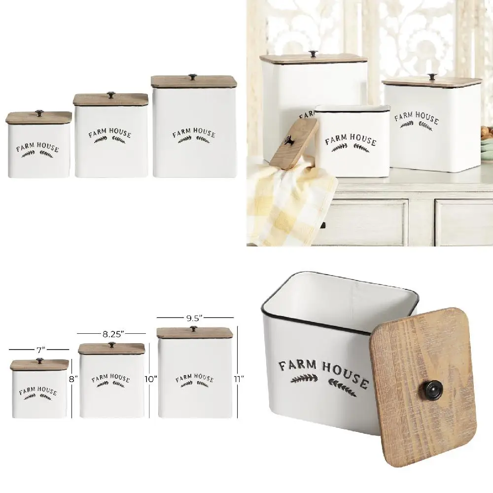 Extraordinary White Natural Metal Canisters Set with Brown Lid, 3 in Size - 11/10/8
Extraordinary White Natural Metal Canisters Set with Brown Lid, 3 in Size - 11/10/8
