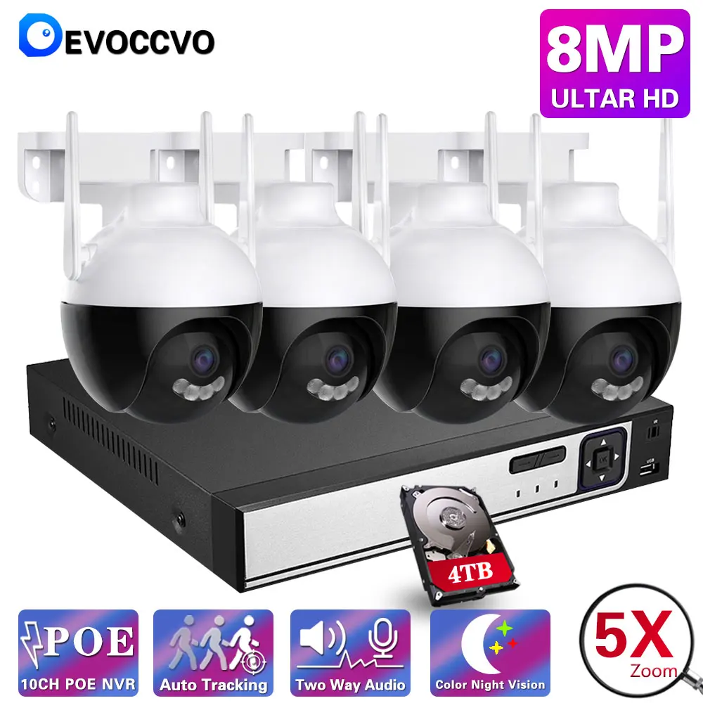 IP-камера наружного видеонаблюдения H.265, 10CH, 8MP, Wi-Fi, PTZ, двухстороннее аудио, ночное видение, NVR Se
IP-камера наружного видеонаблюдения H.265, 10CH, 8MP, Wi-Fi, PTZ, двухстороннее аудио, ночное видение, NVR Se