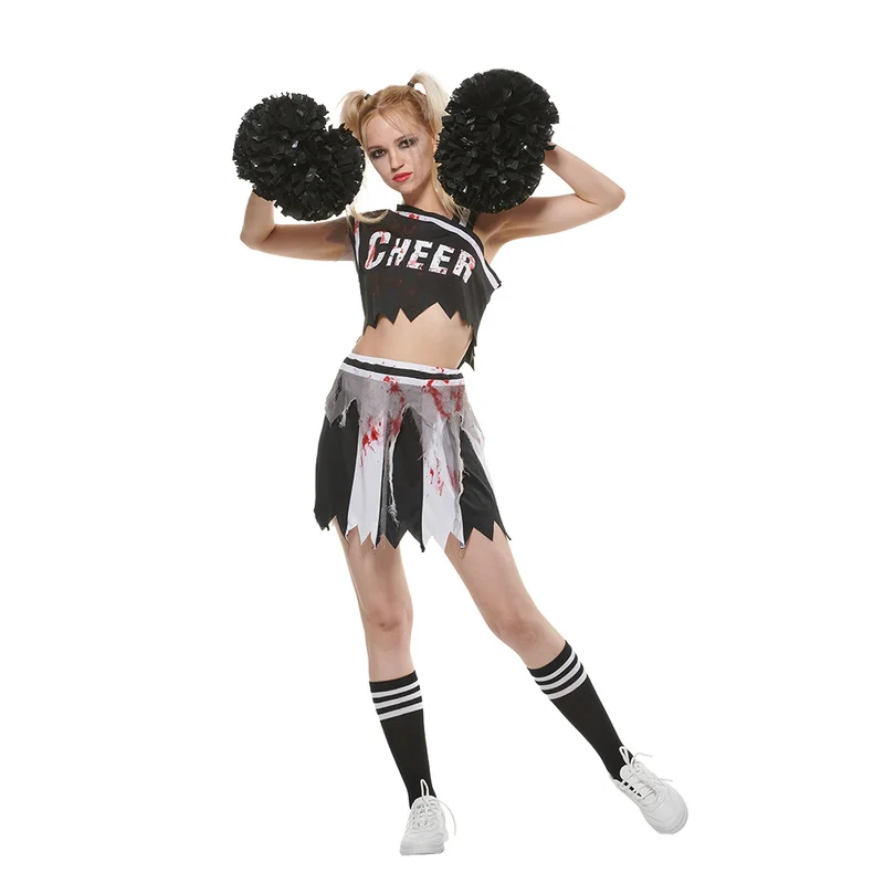 

Women's Scary Zombie Cheerleaders Halloween Costume For Adult Sexy Blood Fancy Dress Cosplay Carnival Easter Purim Fancy Dress