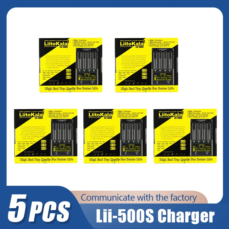 5PCS LiitoKala Lii-500S 18650 LCD Battery Charger for 26650 16340 18350 3.7V 1.2V Ni-MH Ni-Cd Li-ion Test battery capacity
5PCS LiitoKala Lii-500S 18650 LCD Battery Charger for 26650 16340 18350 3.7V 1.2V Ni-MH Ni-Cd Li-ion Test battery capacity