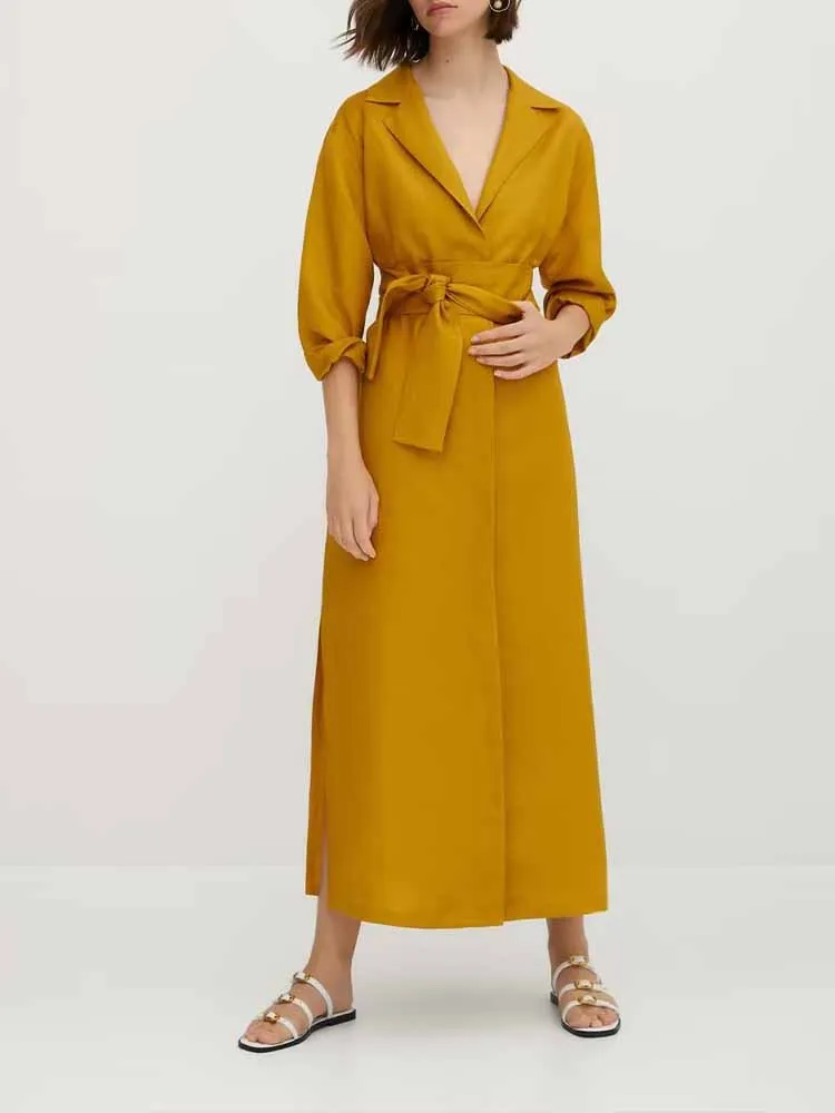 Платье женское льняное средней длины с поясом, шикарная модная винтажная рубашка с отложным воротником и длинным рукавом
Платье женское льняное средней длины с поясом, шикарная модная винтажная рубашка с отложным воротником и длинным рукавом