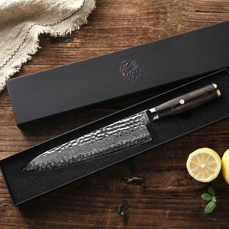 Genuine Damascus Knife With Wooden Scabbard 67 Layer Damascus Steel 7/8 Inch Gyutou Chef Cleaver Slicing Hammering Kitchen Knife
Genuine Damascus Knife With Wooden Scabbard 67 Layer Damascus Steel 7/8 Inch Gyutou Chef Cleaver Slicing Hammering Kitchen Knife
