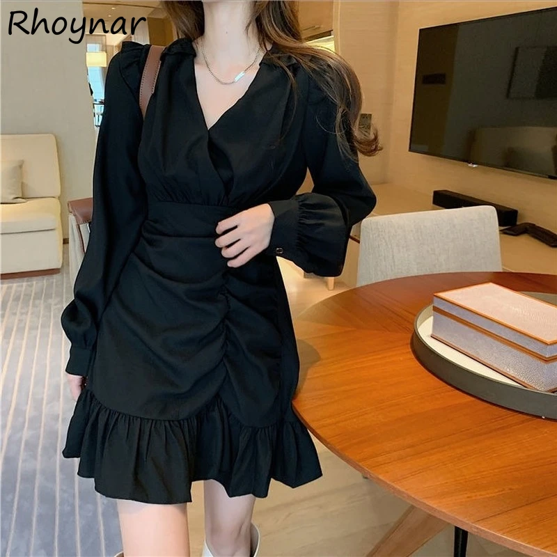 Long Sleeve Dress Women Ruffles V-neck Mini Design Black Sweet Elegant OL Cool Chic Ulzzang Vestido Feminino Party Sexy New Ins
Long Sleeve Dress Women Ruffles V-neck Mini Design Black Sweet Elegant OL Cool Chic Ulzzang Vestido Feminino Party Sexy New Ins