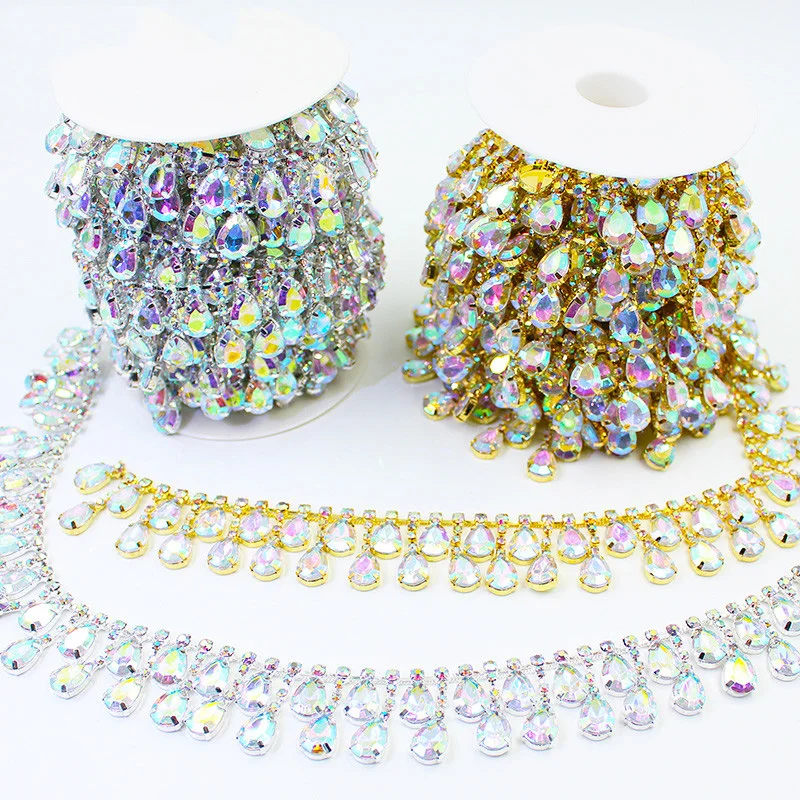 Crystal One Yard Gold Silver AB Color Rhinestone Trim Acrylic Water Drop Pendant Beard Chain Curtain Skirt Trim Decorative
Crystal One Yard Gold Silver AB Color Rhinestone Trim Acrylic Water Drop Pendant Beard Chain Curtain Skirt Trim Decorative