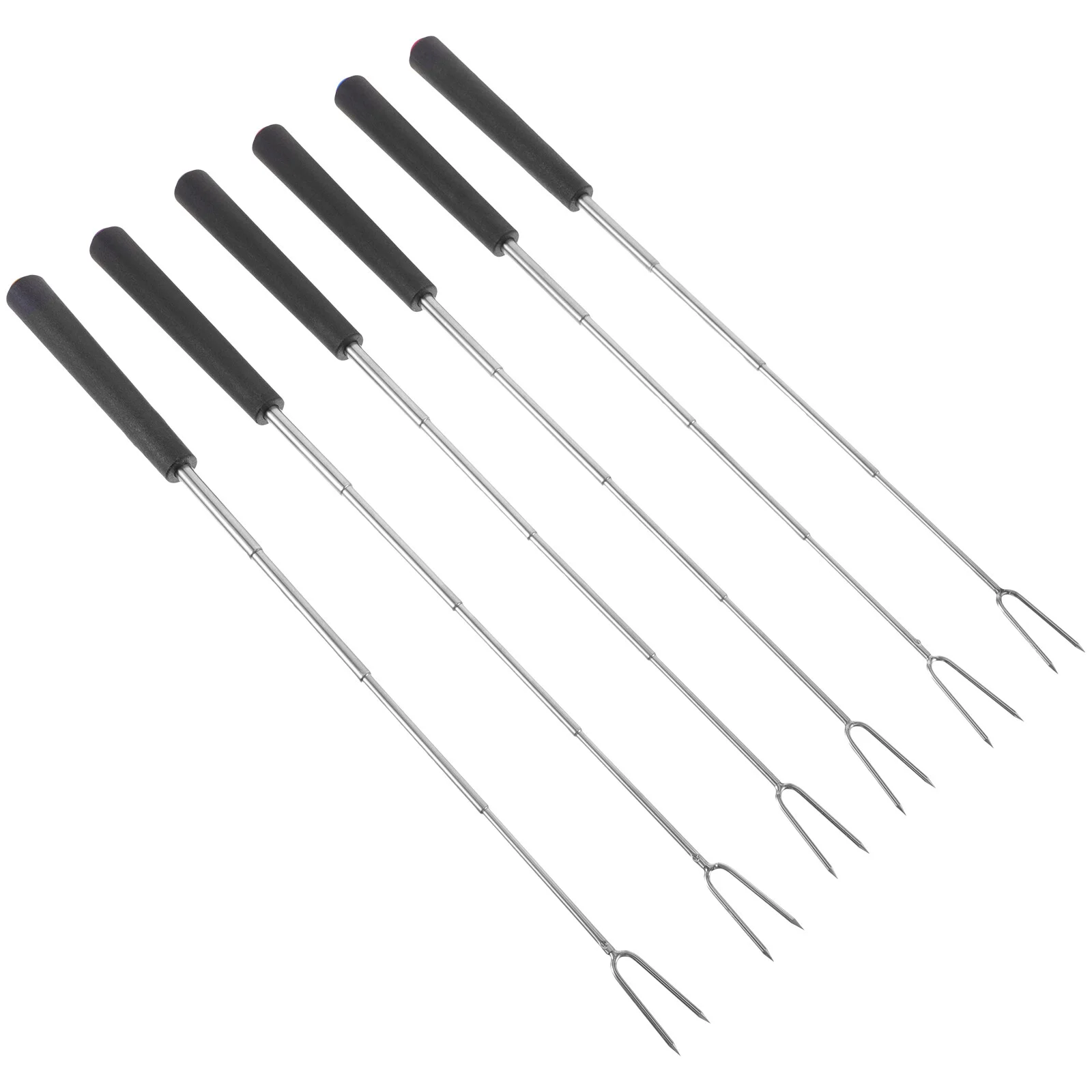 

6 Pcs Telescopic Fork Outdoor Bbq Grill Skewers Barbecue Tool Meat Forks Stainless Steel U-shaped Abs Grilling