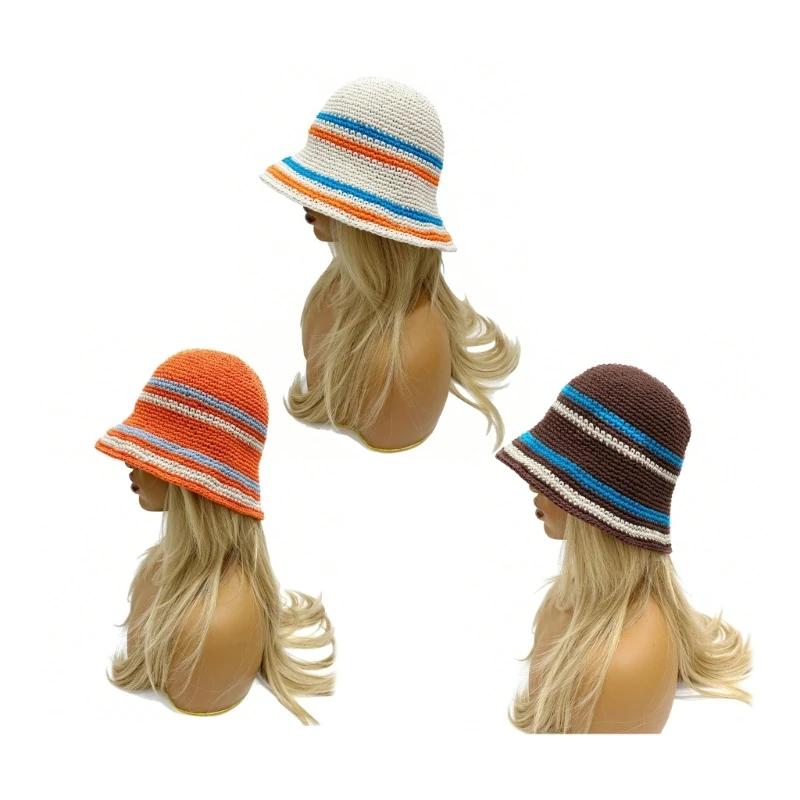 

Шляпа-ведро для подростков, вязаная крючком полосатая рыбацкая шапка, ветрозащитная шапка для катания на лыжах