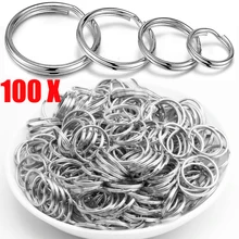 20-100Pcs Polished Silver Keyring Stainless Steel Hole Flat Key Ring Key Chain Rhodium Plated Round Split Keychain DIY Wholesale
