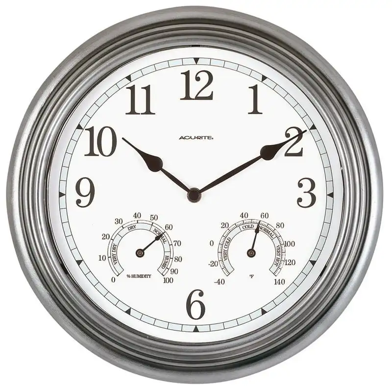 

Indoor/Outdoor Wall Clock with Thermometer and Hygrometer for Temperature and Humidity, Plastic Lens, Crystal Quartz Movement,