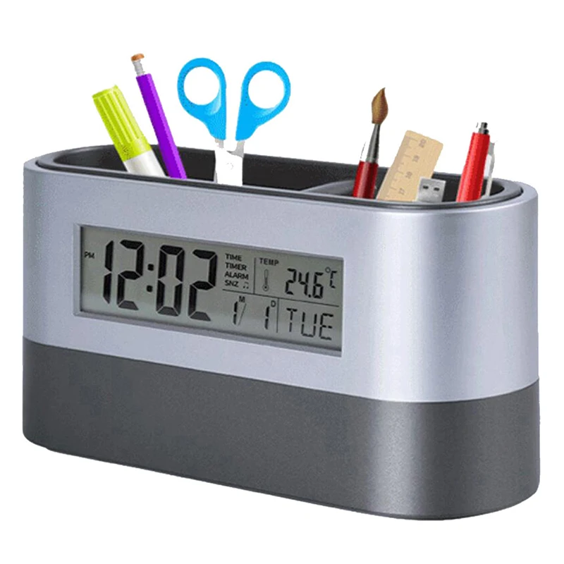 Durable Convenient Pen Holder Clock Digital Electronic Storage Temperature Thermometer Timer Alarm Desk Display
Durable Convenient Pen Holder Clock Digital Electronic Storage Temperature Thermometer Timer Alarm Desk Display
