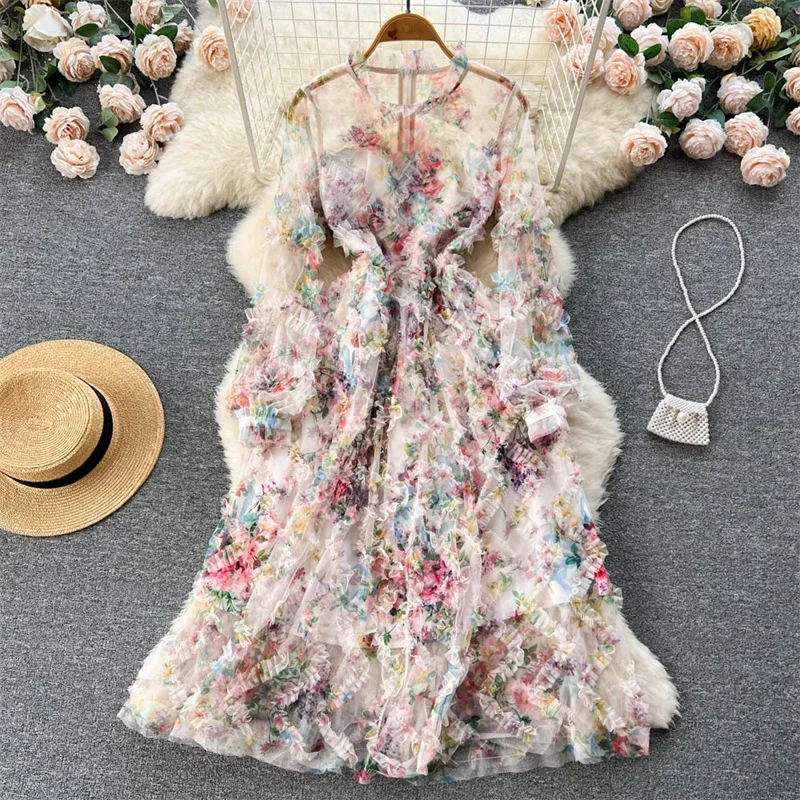 Spring Summer Vintage Floral Printed Ruffles Stitching Mesh Chiffon Dress Round Neck Long Sleeve Ladies A-line Dresses Vestidos
Spring Summer Vintage Floral Printed Ruffles Stitching Mesh Chiffon Dress Round Neck Long Sleeve Ladies A-line Dresses Vestidos