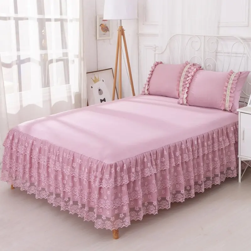 3pcs Solid Color Princess Bed Cover European Style Lace Bed Skirt King Ruffles Pillowcases Size Bedsprend Luxury Bedding Set
3pcs Solid Color Princess Bed Cover European Style Lace Bed Skirt King Ruffles Pillowcases Size Bedsprend Luxury Bedding Set