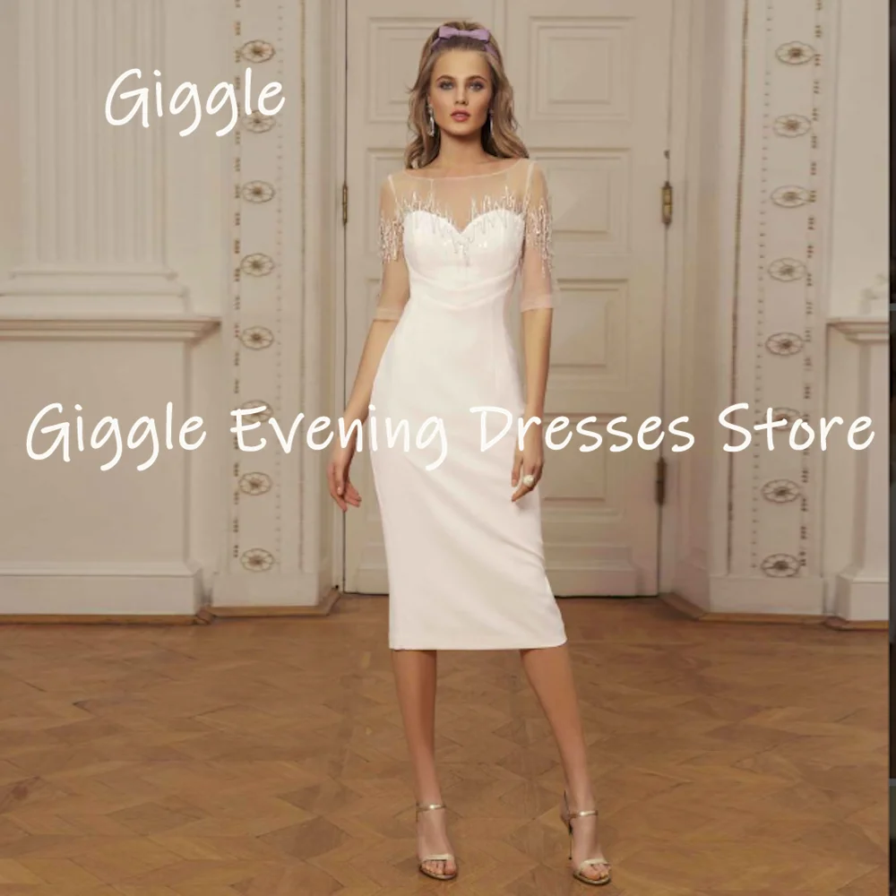 

Женское вечернее платье с юбкой годе Giggle, бальное платье до середины икры с круглым вырезом и полурукавами, расшитое бисером, для выпускного вечера, 2023