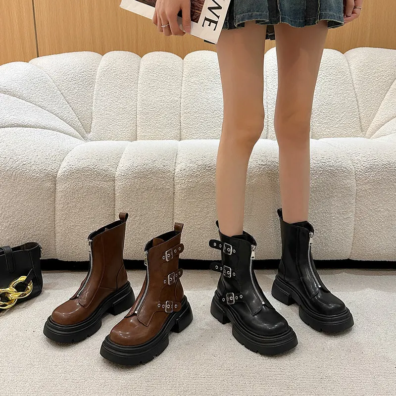 Женские ковбойские ботинки на молнии, с круглым носком, из денима 
Женские ковбойские ботинки на молнии, с круглым носком, из денима