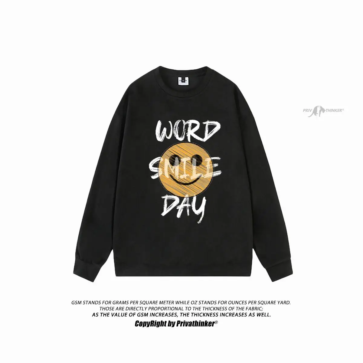 

New Design WORD SMILE DAY Graphic Pullovers Man Casual Tops Suede Man Sweatshirts Streetwear Unisex Oversized Hoodies Tops