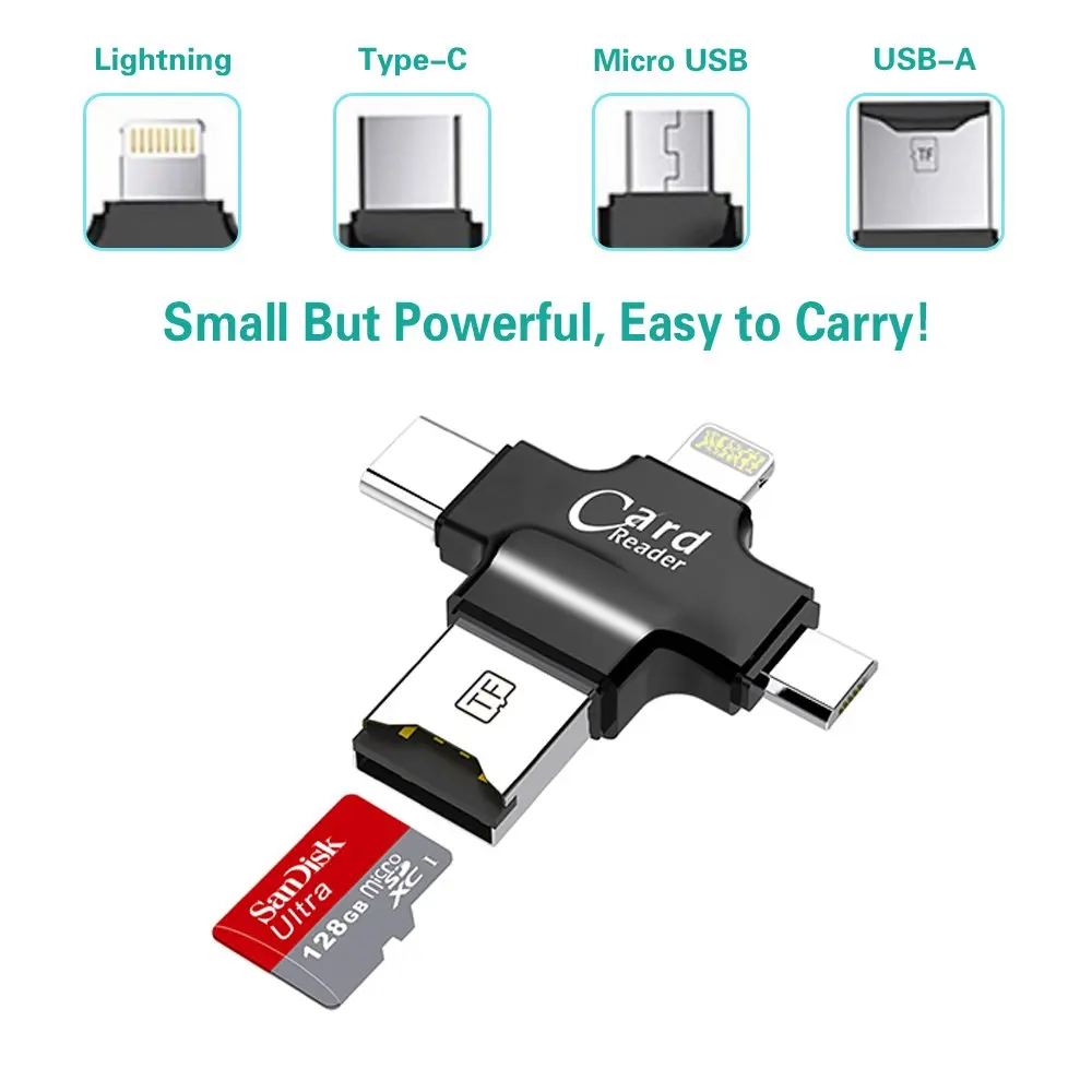 

Micro SD Card Reader Caithly 4 in 1 Card Reader Type-C USB Connector OTG HUB Adapter, TF Flash Memory Card Readers