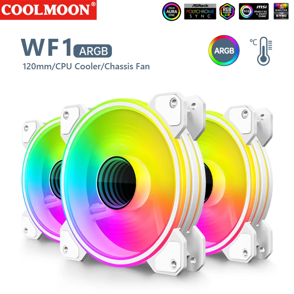 COOLMOON 120mm Desktop PC Computer Case Fan Cooling Cooler 4Pin RGB LED Mute Ventilador 5V DC ARGB Fans Adjust Speed Aura Sync
COOLMOON 120mm Desktop PC Computer Case Fan Cooling Cooler 4Pin RGB LED Mute Ventilador 5V DC ARGB Fans Adjust Speed Aura Sync