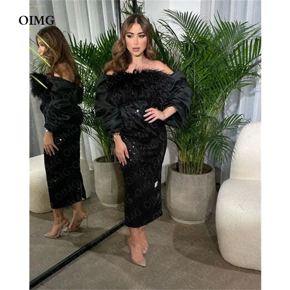 

OIMG Black Short Sparkly Sequins Formal Evnet Party Dresses Strapless Dubai Arabic Evening Gowns Club Dress Robe de soiree