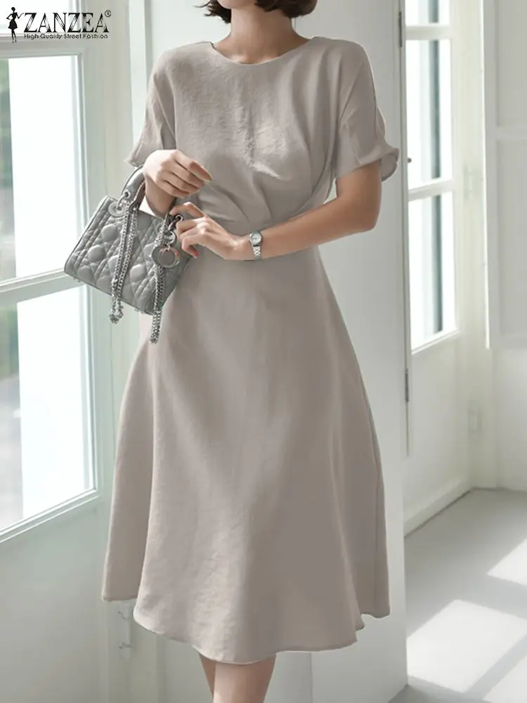 Платье ZANZEA женское однотонное с круглым вырезом, элегантный повседневный модный офисный вечерние рафан до середины икры, вечерняя одежда 
Платье ZANZEA женское однотонное с круглым вырезом, элегантный повседневный модный офисный вечерние рафан до середины икры, вечерняя одежда