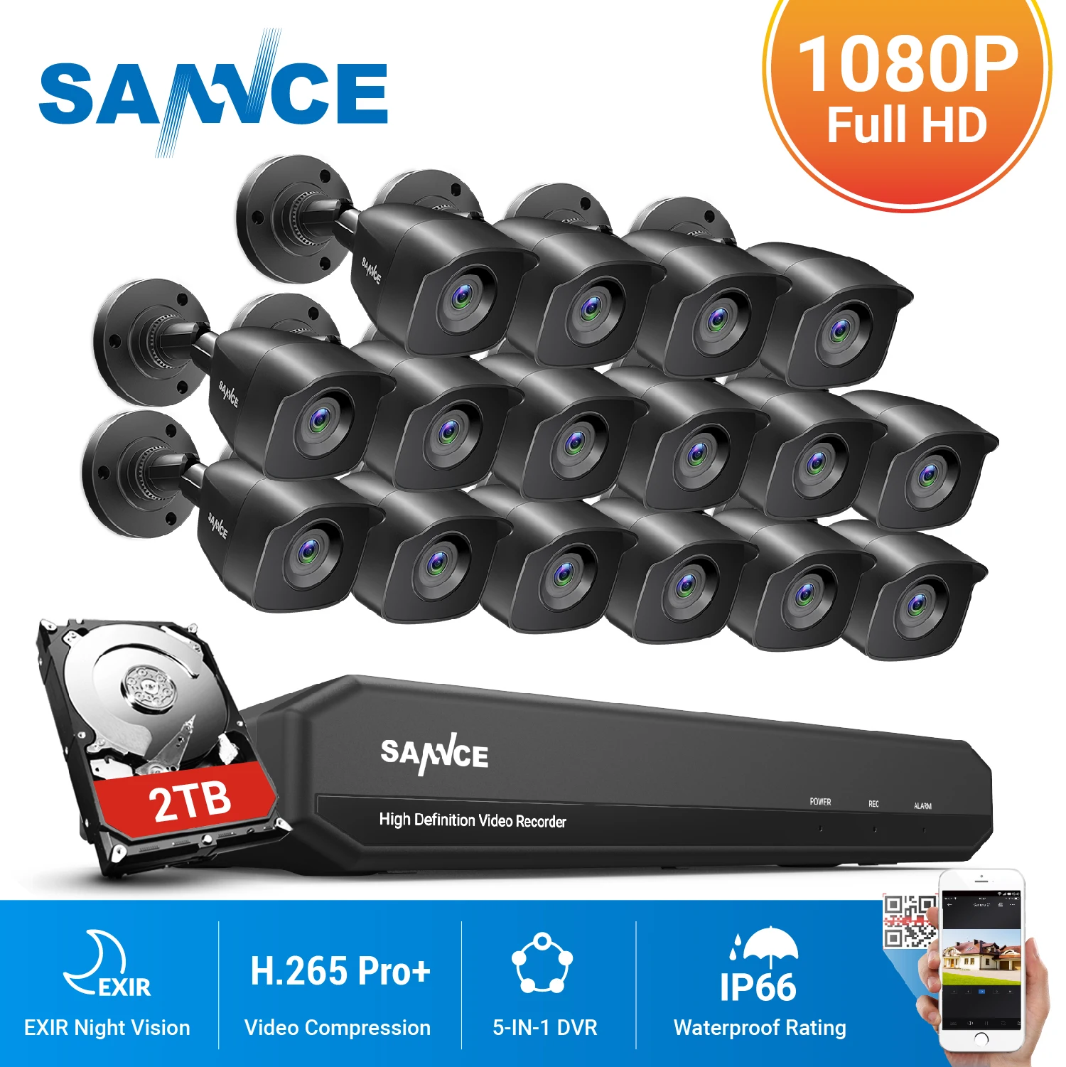 SANNCE 16 Channels CCTV Security System 16CH HD 1080P DVR 16PCS 1920*1080P IR Outdoor Cameras 1.0MP Video Surveillance Kit
SANNCE 16 Channels CCTV Security System 16CH HD 1080P DVR 16PCS 1920*1080P IR Outdoor Cameras 1.0MP Video Surveillance Kit