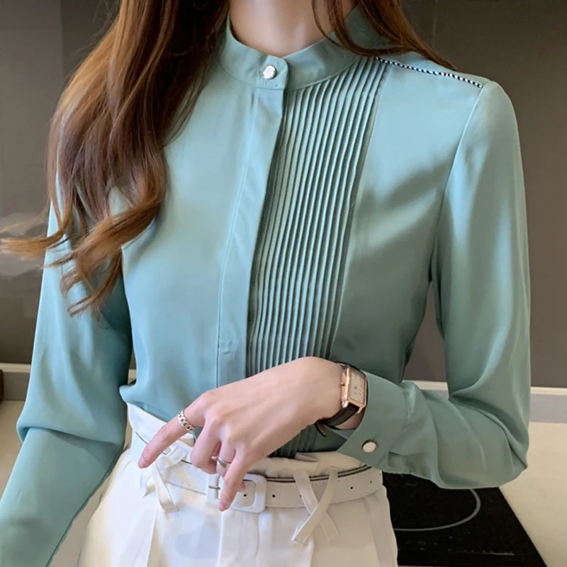 2023 Spring Summer Long Sleeve Chiffon T-Shirts Women Female Solid Color Turn Collar Folds Tops Office Lady Elegant Workwear New
2023 Spring Summer Long Sleeve Chiffon T-Shirts Women Female Solid Color Turn Collar Folds Tops Office Lady Elegant Workwear New