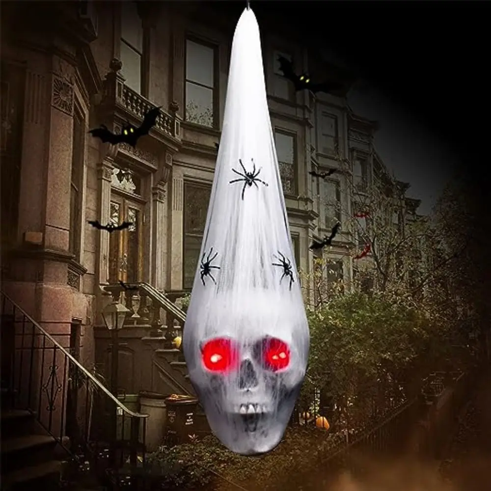 

Plastic Halloween Skull Creative LED Red Eyes Voice Activated Halloween Skeleton Horrible Hanging Ghost Skull Home