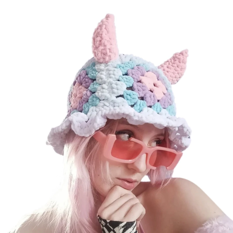 Hot Girls Crochet Knitted Horn Beanie Hat Y2K Style Women Thicken Fisherman Cap Lady Colorful Winter Party Costume Photo Props
Hot Girls Crochet Knitted Horn Beanie Hat Y2K Style Women Thicken Fisherman Cap Lady Colorful Winter Party Costume Photo Props