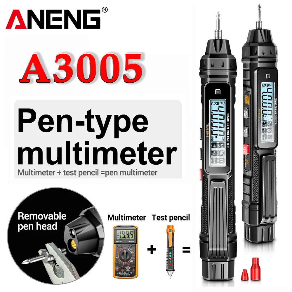 Цифровой мультиметр ANENG A3005 в виде ручки, 4000 отсчетов, профессиональный Бесконтактный автоматический тестер напряжения переменного/постоянного тока, диодный тестер для инструмента
Цифровой мультиметр ANENG A3005 в виде ручки, 4000 отсчетов, профессиональный Бесконтактный автоматический тестер напряжения переменного/постоянного тока, диодный тестер для инструмента