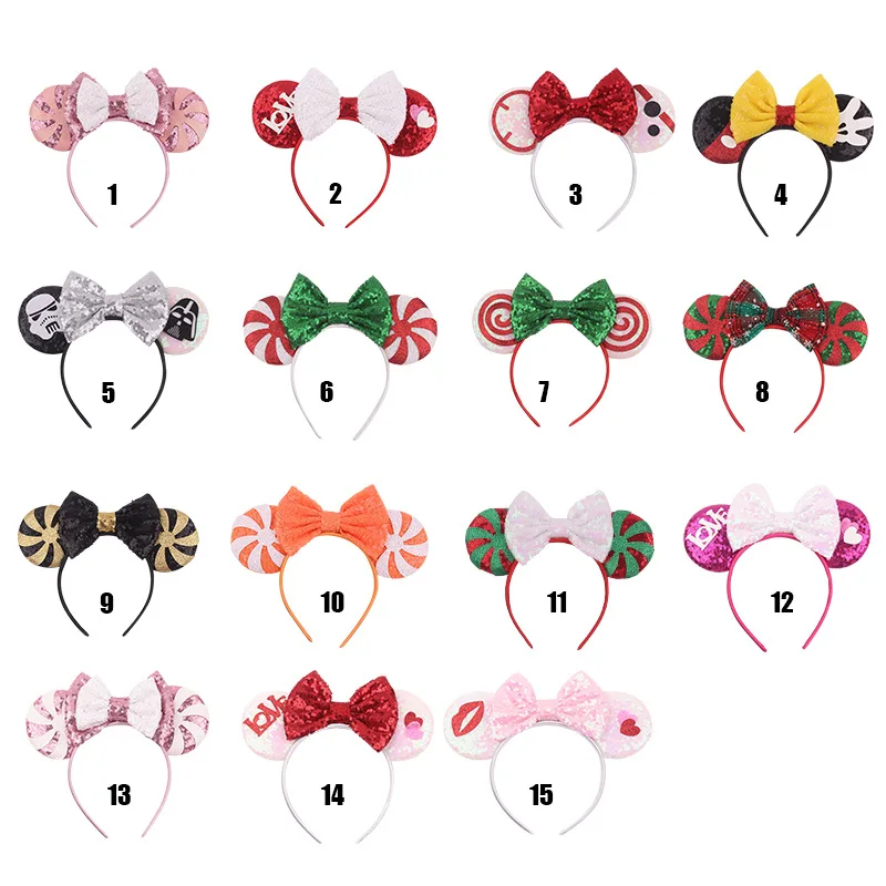 

Girls Bows Headband Festival Glitter Mouse Ears Headband Princess Sequin Bow Hairband Girls Party Cosplay DIY Hair Accessories