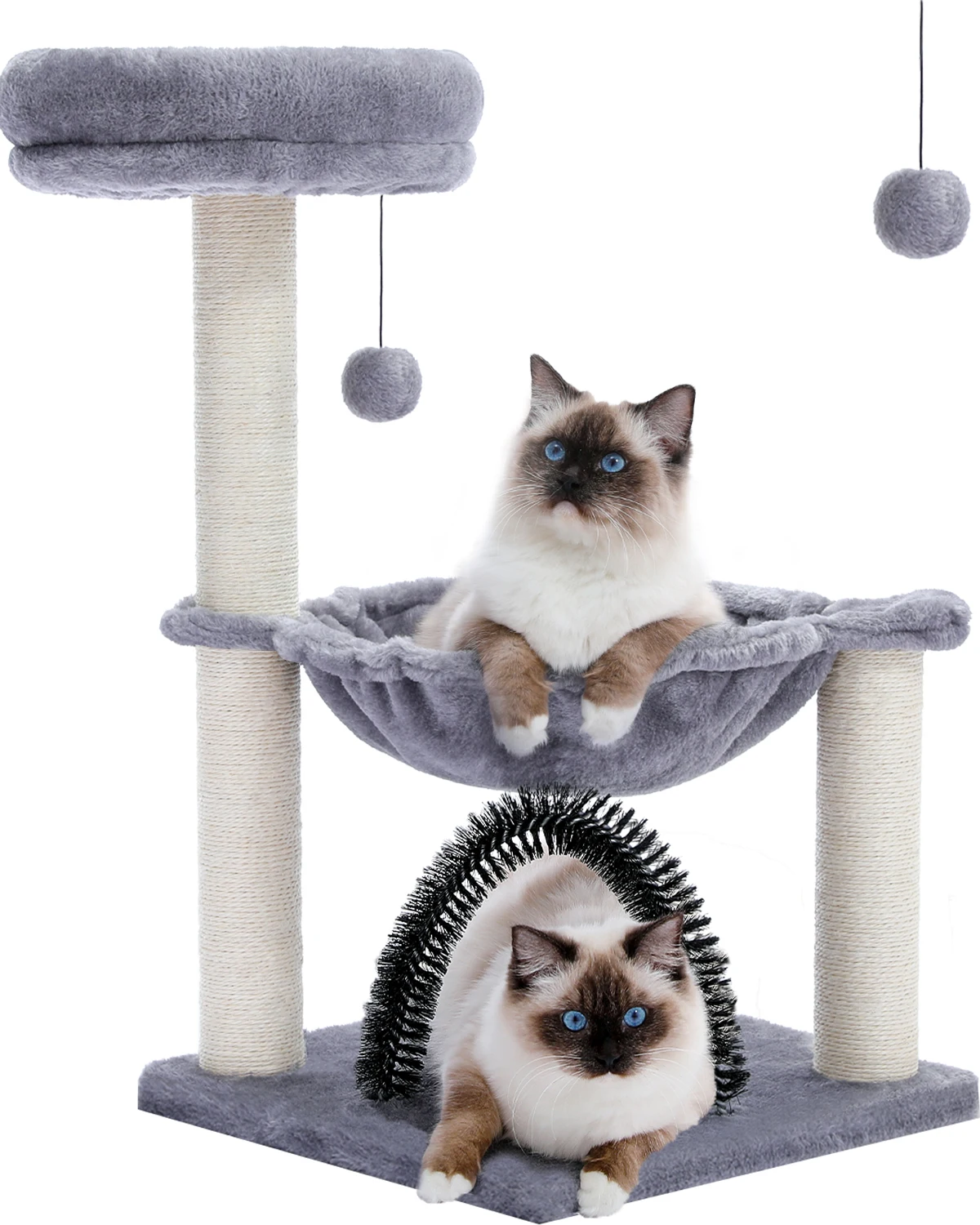 

Height90CM Small Cat Tree Tower for Indoor with Hammock Detachable Grooming Brush Full Wrapped Sisal Scratching Posts For Kitten