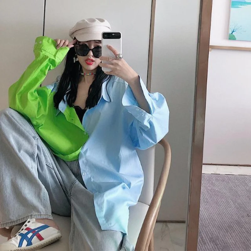 Elegant Blouses for Women Summer Shirts for Women Blue Green Patchwork Shirt Contrast Loose Top Women's Fashion Tunics
Elegant Blouses for Women Summer Shirts for Women Blue Green Patchwork Shirt Contrast Loose Top Women's Fashion Tunics