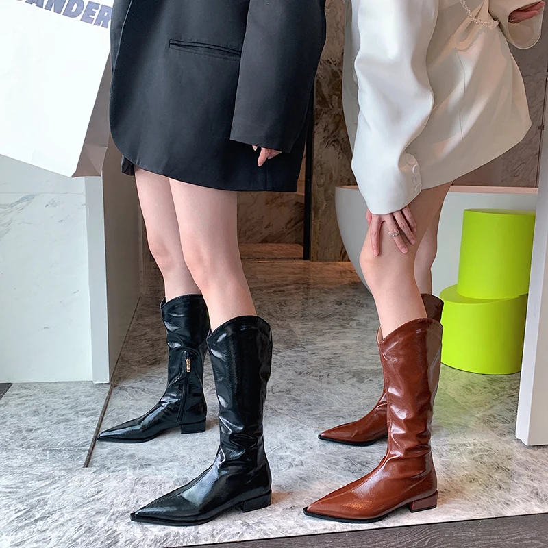 Pointed Toe Women Knee High Boots 2022 New Arrivals Black Brown Flat Low Heels Back Zipper Chelsea Booties Casual Winter Boots
Pointed Toe Women Knee High Boots 2022 New Arrivals Black Brown Flat Low Heels Back Zipper Chelsea Booties Casual Winter Boots