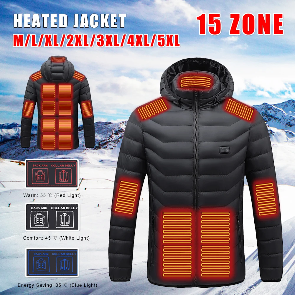 15 Heating Areas Electric Heating Coat USB Charging Thermal Warm Jacket Men's Heated Hooded Coat Outdoor Sportswear
15 Heating Areas Electric Heating Coat USB Charging Thermal Warm Jacket Men's Heated Hooded Coat Outdoor Sportswear
