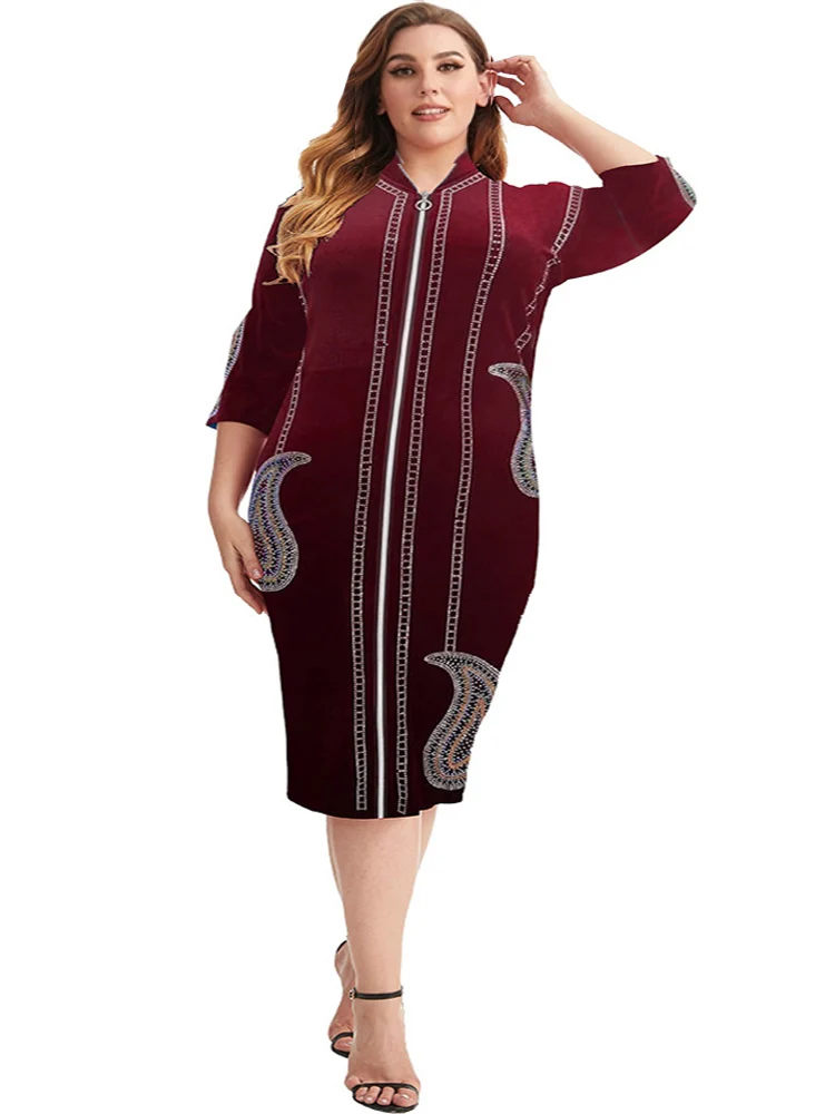 Plus Size Velvet Dresses Women Zipper 3/4 Sleeve Knee Length Ropa Mujer Autumn New Diamond Velour Streetwear Oversize Dress 2022
Plus Size Velvet Dresses Women Zipper 3/4 Sleeve Knee Length Ropa Mujer Autumn New Diamond Velour Streetwear Oversize Dress 2022