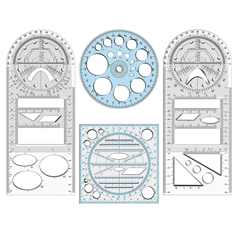 4Pcs Multifunctional Geometric Ruler Measuring Drawing Ruler Plastic Mathematics Tools for Student School Office Supply
4Pcs Multifunctional Geometric Ruler Measuring Drawing Ruler Plastic Mathematics Tools for Student School Office Supply