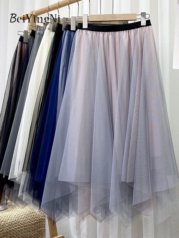 Beiyingni Korean Mesh Tutu Pleated Skirts Women Spell Color Casual High Waisted Mid-Length A-line Skirt Female Lining Irregular
Beiyingni Korean Mesh Tutu Pleated Skirts Women Spell Color Casual High Waisted Mid-Length A-line Skirt Female Lining Irregular