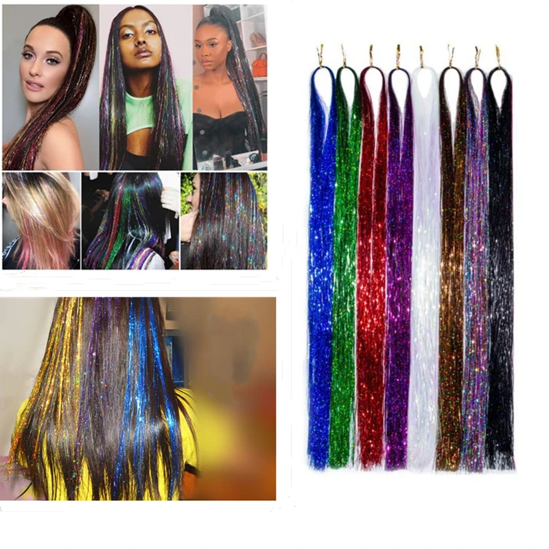 

93cm/100cm Holographic Hair Extensions Accessories Glitter Hair Tinsel Sparkle Shiny 120 Strands Bling Twinkle Hair Extensions