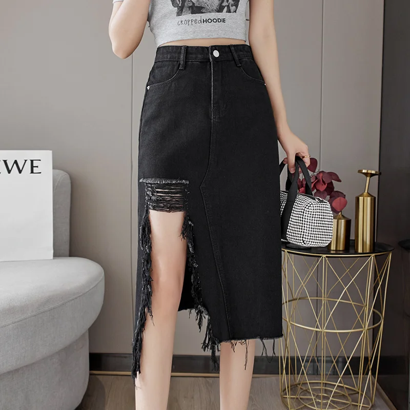 #4913 Black Denim Skirts Women High Waisted Jeans Skirts Female Tassel Sexy Split A-line Ladies Jeans Skirt Korean Style Summer
#4913 Black Denim Skirts Women High Waisted Jeans Skirts Female Tassel Sexy Split A-line Ladies Jeans Skirt Korean Style Summer
