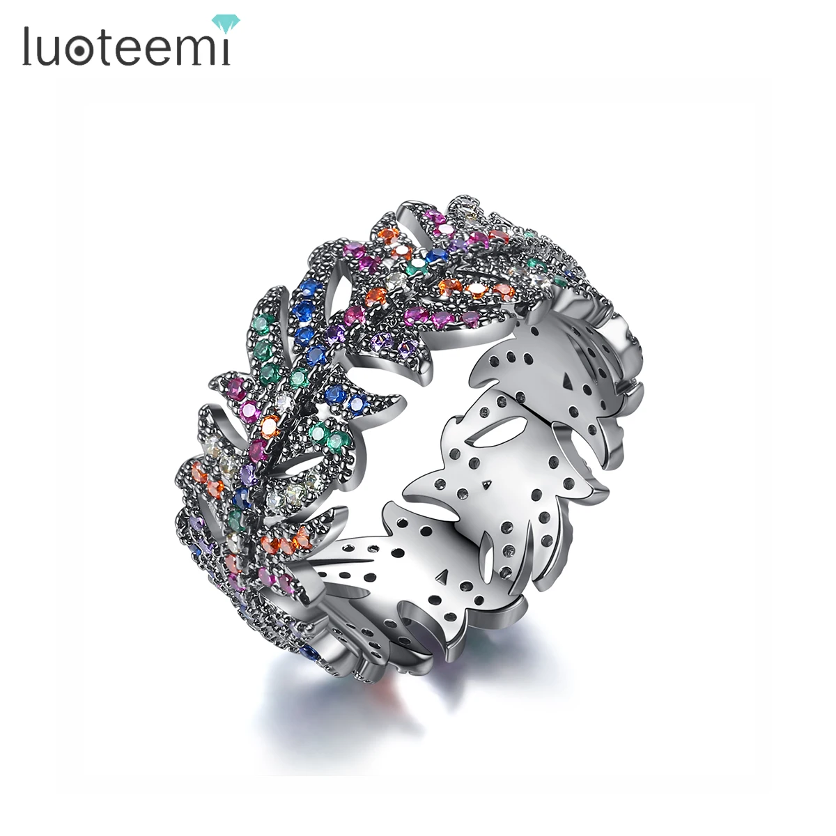 LUOTEEMI Brand Black Color Gothic Leaf Shape Ring For Women Hip Hop Zircon Finger Ring Rainbow CZ Accessories Customized Jewelry
LUOTEEMI Brand Black Color Gothic Leaf Shape Ring For Women Hip Hop Zircon Finger Ring Rainbow CZ Accessories Customized Jewelry